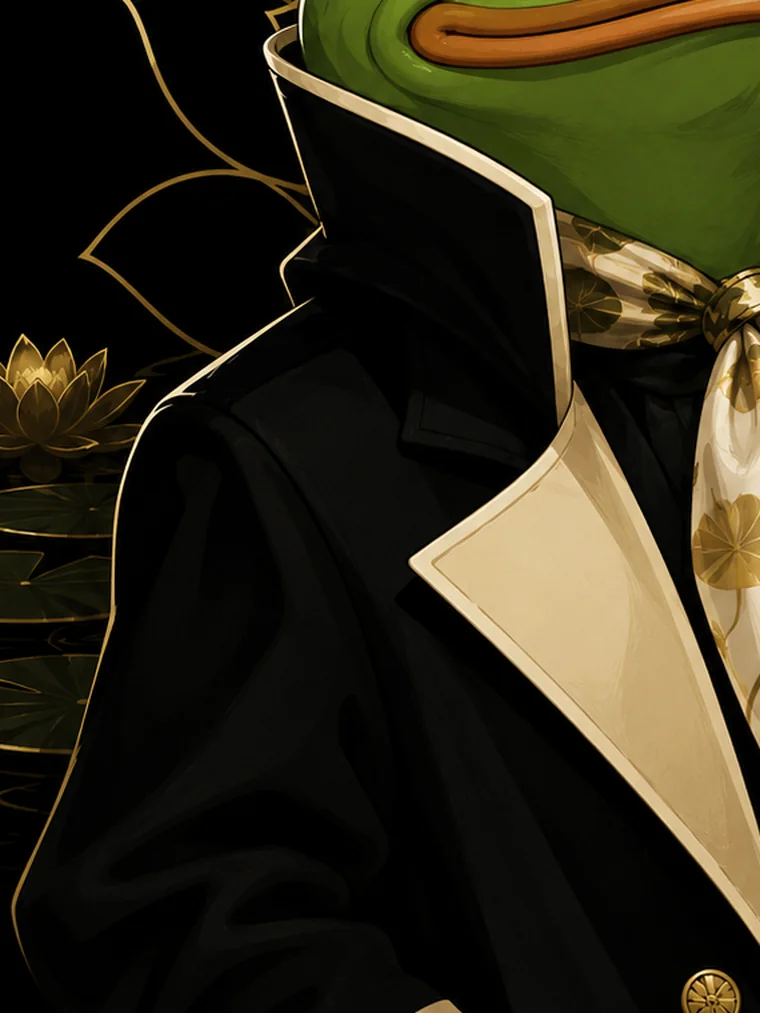 Standing black collar with gold trim over lotus line-work